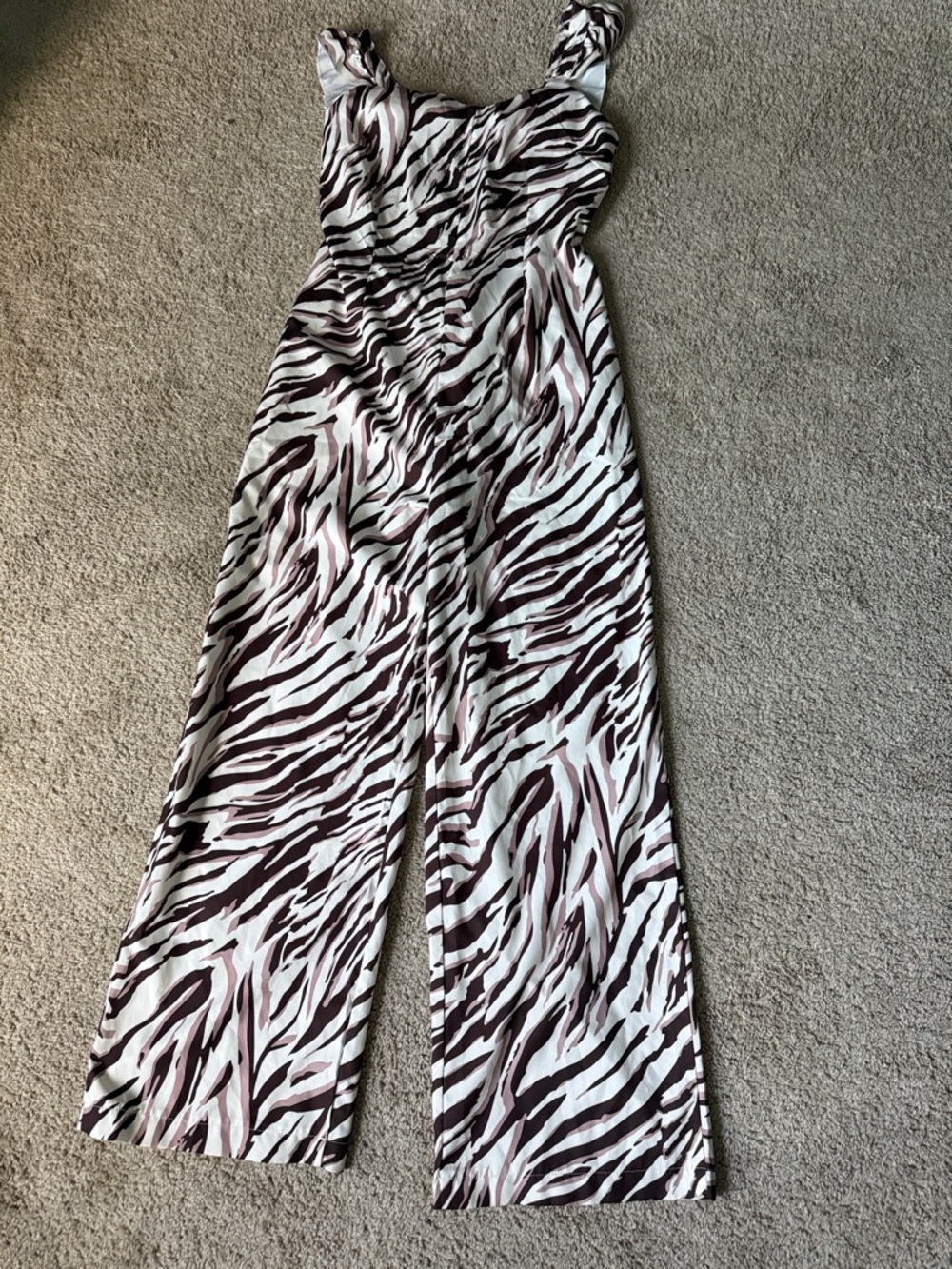SHEIN Zebra-Stripe Wide Leg Jumpsuit in White and Brown